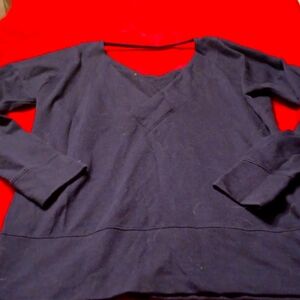 Maurice's navy long sleeve, vneck with strappy back.